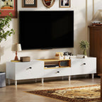 Meuble TV, meuble télé pour téléviseur jusqu'à 90 pouces avec 2 portes rabattables, tiroir, 200 x 35 x 45 cm, blanc-8