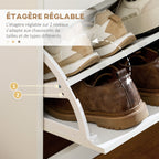 Meuble à chaussures 2 tiroirs et 2 portes abattantes avec étagère réglable 80 x 30 x 91,5 cm poignées alu. naturel-4