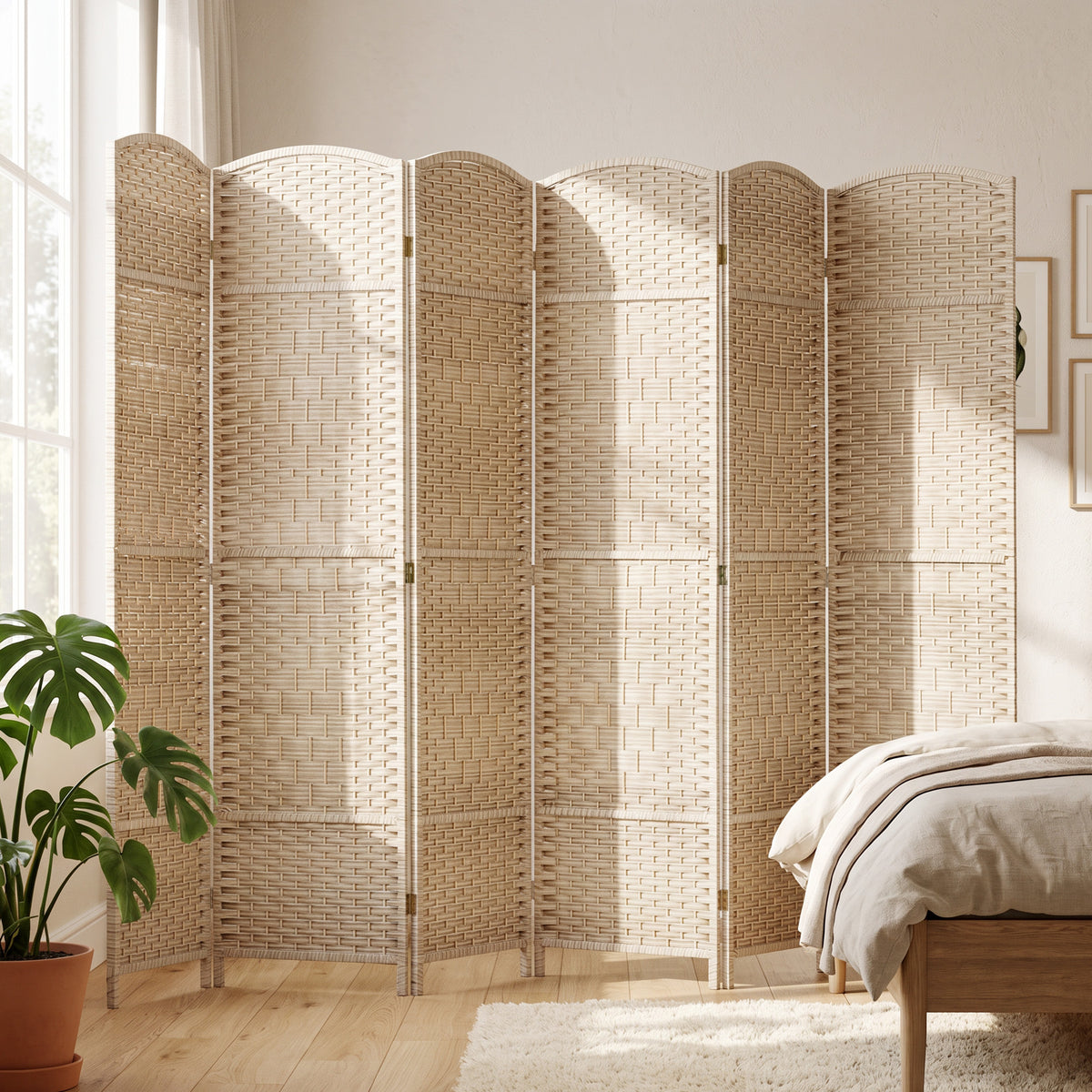 Paravent intérieur en bois 6 panneaux séparateur de pièce pliable pour salon chambre 270 x 180 cm Chêne-6