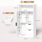 Meuble de salle de bain, meuble de rangement étroit avec 2 tiroirs, compartiments ouverts, 50x25x100cm, blanc-2