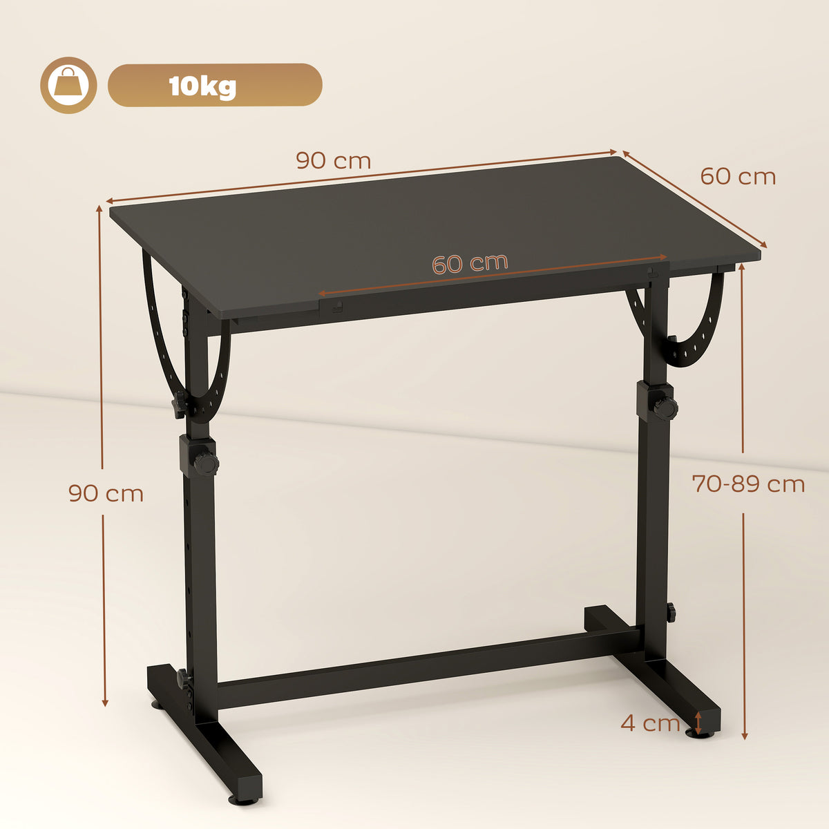 Table à Dessin Inclinable 0°-85°, Bureau à Dessin Réglable en Hauteur avec Rebord Antidérapant, Cadre en Acier, Noir-2