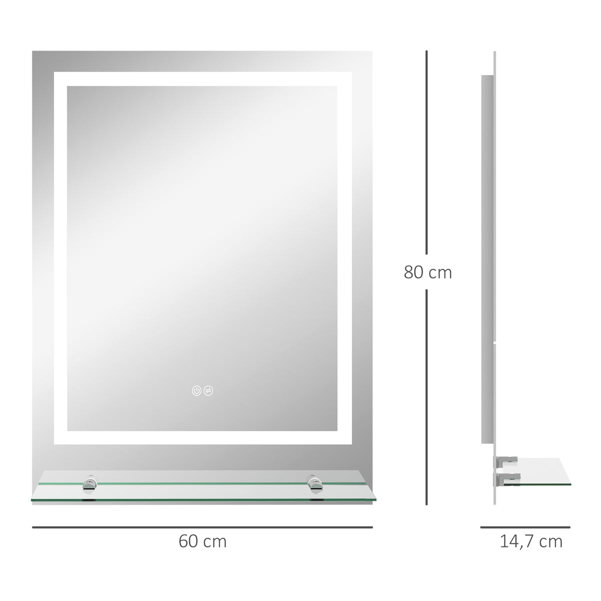 Miroir rectangulaire mural lumineux LED de salle de bain 80 x 60 cm-2