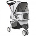 Poussette pour Chien 4 Roues, Chariot Pliable avec Auvent Réglable, Panier de Rangement, 77x44x102cm, Gris-0