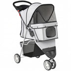 Poussette pour Chien 4 Roues, Chariot Pliable avec Auvent Réglable, Panier de Rangement, 77x44x102cm, Gris-0