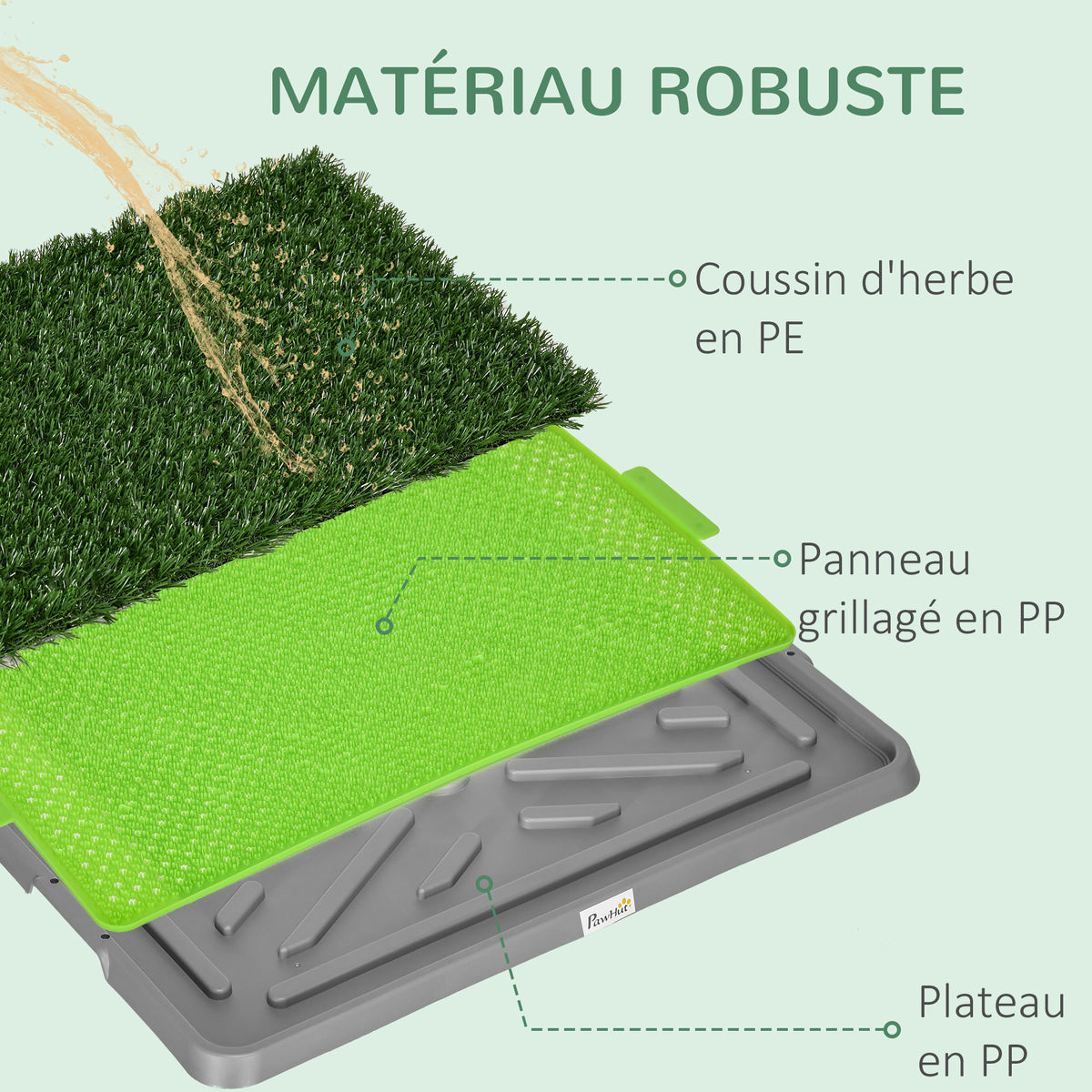 Toilette pour chien litière avec tapis en gazon artificiel bac pour l'apprentissage de la propreté, 67 x 41 cm-4