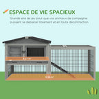 Clapier de sol cage à lapin cottage niche supérieure avec rampe enclos extérieur 150 x 52 x 68 cm gris-3