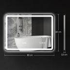 Miroir salle de bain Bluetooth avec éclairage LED 60 x 80 cm, miroir lumineux mural avec horloge, antibuée, argenté-2