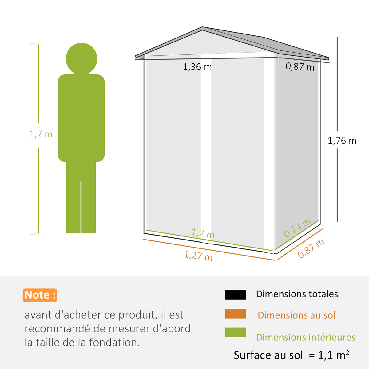 Abri de jardin en métal 1,2 m², cabane jardin extérieure, porte coulissante verrouillable, 136x87x176cm, gris-2