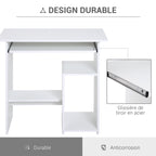 Bureau d'ordinateur, bureau avec rangement, plateau pour clavier et support de moniteur, 80 x 45 x 75 cm, blanc-5
