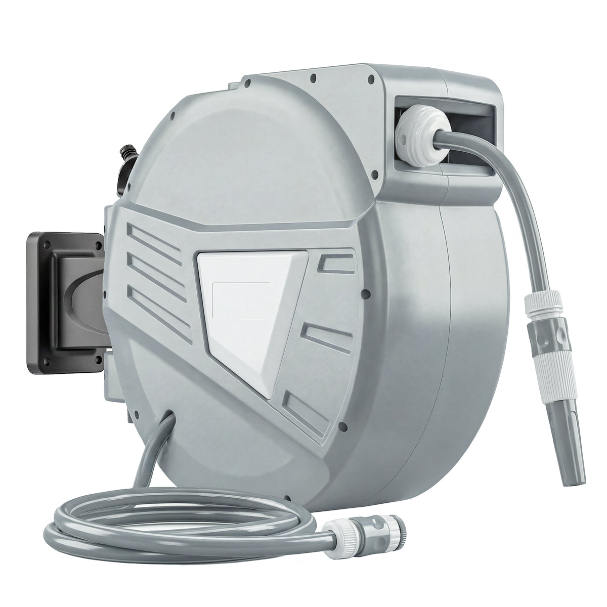 Enrouleur Tuyau Arrosage Mural 20+1,6m x Ø 15mm, Dévidoir de Tuyaux d'Eau Rétractable Automatique Pivotant à 180°, Gris-0