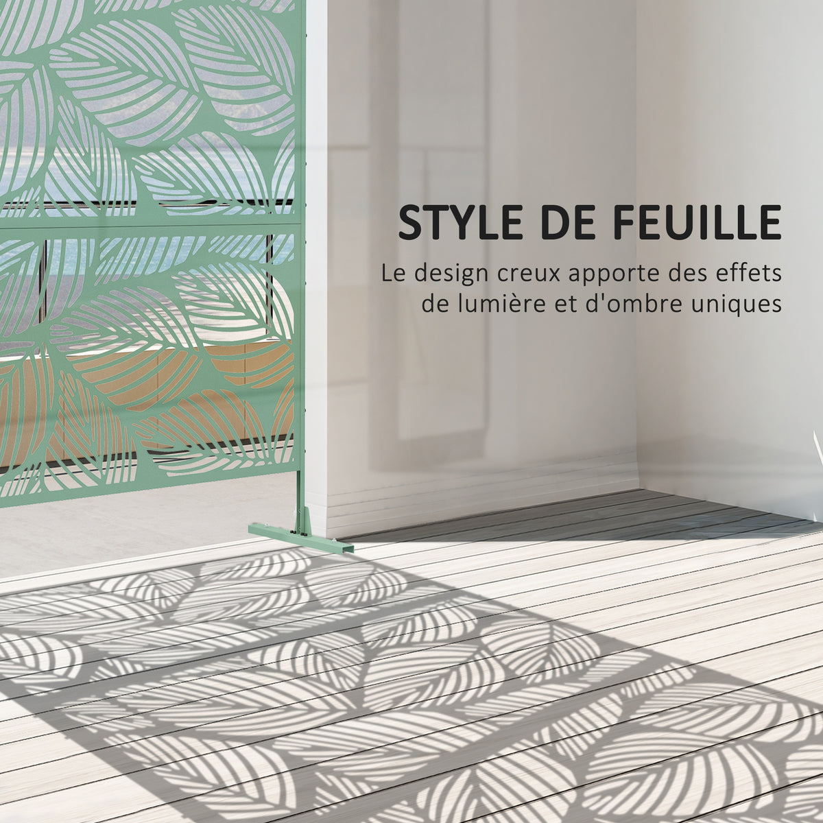 Panneau brise vue décoratif paravent extérieur vert à motif végétal en métal - 122 x 45 x 198 cm, vert-3