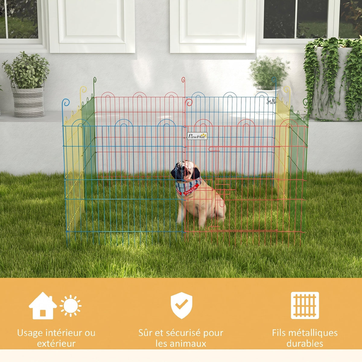 Enclos Pliant en Acier pour Chiens, Lapins, Rongeurs, Petits Animaux, Intérieur et Extérieur, 8 Panneaux avec Porte-6