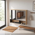 Meuble salle de bain avec miroir, armoire toilettes murale avec placards à 3 portes et 8 compartiments, chêne-8