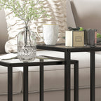 Lot de 2 tables basse gigogne, tables d'appoint empilable, plateau verre trempé cadre acier, patins antidérapants, noir-8