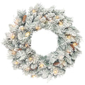 Couronne de Noël lumineuse 60 cm avec 35 LED blanc chaud, minuterie, 98 pointes, pommes de pin, vert et blanc-0