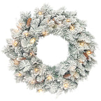 Couronne de Noël lumineuse 60 cm avec 35 LED blanc chaud, minuterie, 98 pointes, pommes de pin, vert et blanc-0