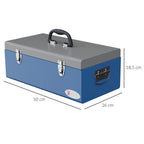 Caisse boite à outils en métal transportable avec 3 poignées, 2 loquets, dim. 50L x 26l x 18,5H cm, bleu-2