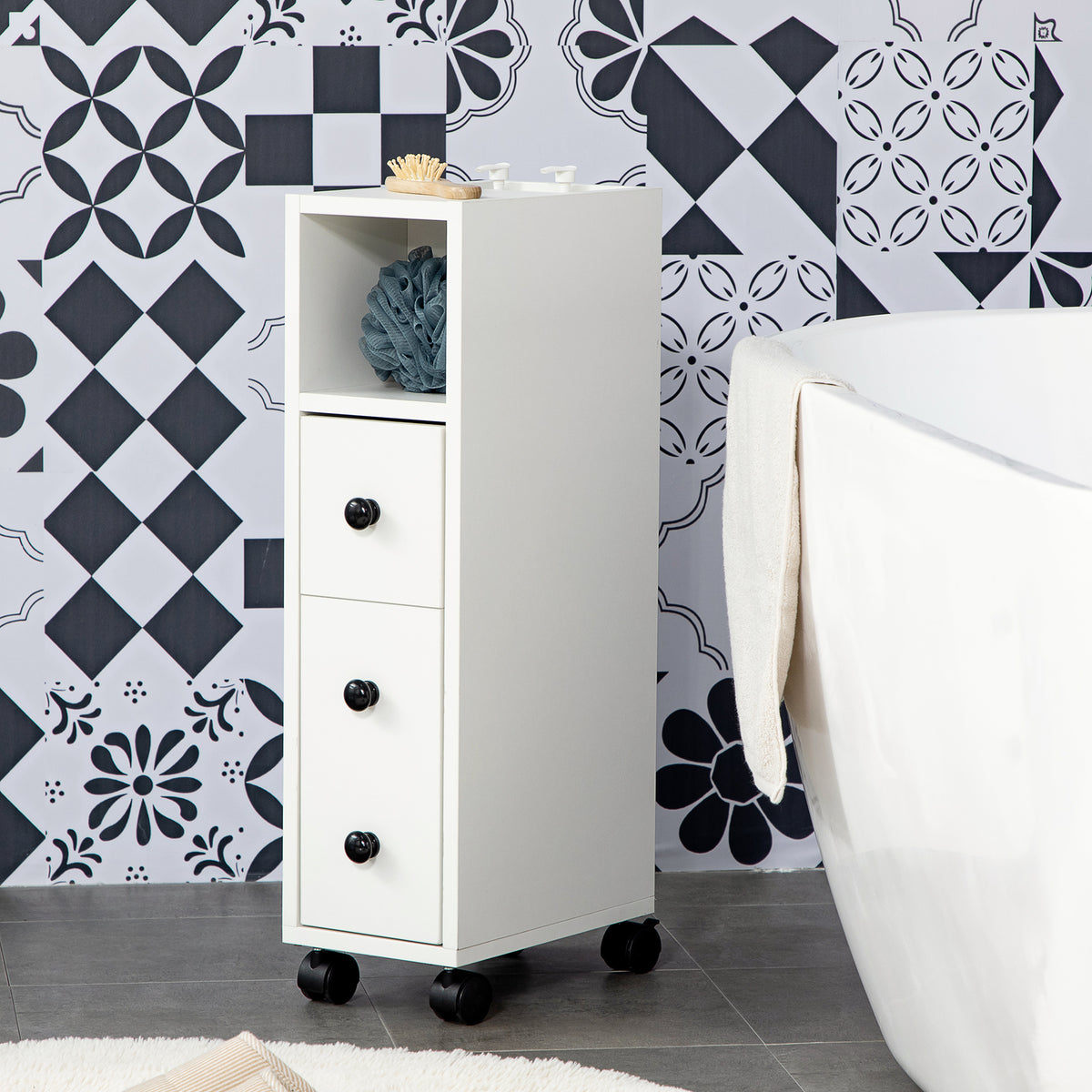 Porte-Papier Toilette 3 Niveaux avec Sortie Intégrée, Panneaux de Particules Aspect Blanc-9