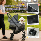 Poussette pour Chien Pousse-Chien 3 en 1 Détachable Pliable Nacelle Amovible et Sans Fermeture Éclair Suspension Gris-5