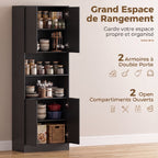 Buffet Haut Cuisine, Armoire de Cuisine, 4 Portes à Fermeture Douce, 2 Compartiments Ouverts et Étagères Réglables, Noir-3