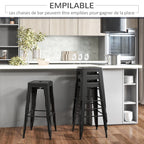 Lot de 4 tabourets de Bar Empilable Chaise de Bar Industriel avec Repose-Pied Hauteur d'Assise 76 cm, cadre en métal, style rétro, pour salle à manger, balcon, bistrot ou bar, Noir-5