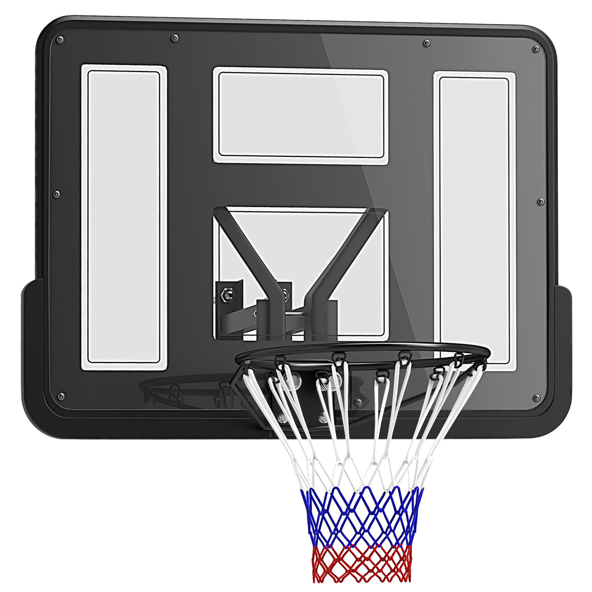 Panier de basket mural panier basket avec panneau incassable cerceau en acier et filet indéchirable 110L x 75H cm noir-0