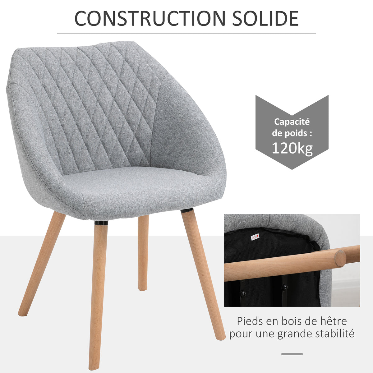 Lot de 2 Chaises de Salle à Manger Design scandinave - Pieds effilés Bois hêtre - Assise Dossier accoudoirs-3