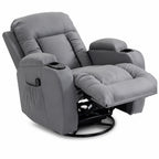 Fauteuil Inclinable de Massage et Chauffage, Fauteuil de Relaxation, Dossier Réglable, Pivotant, 82x99x103cm, Gris Clair-1