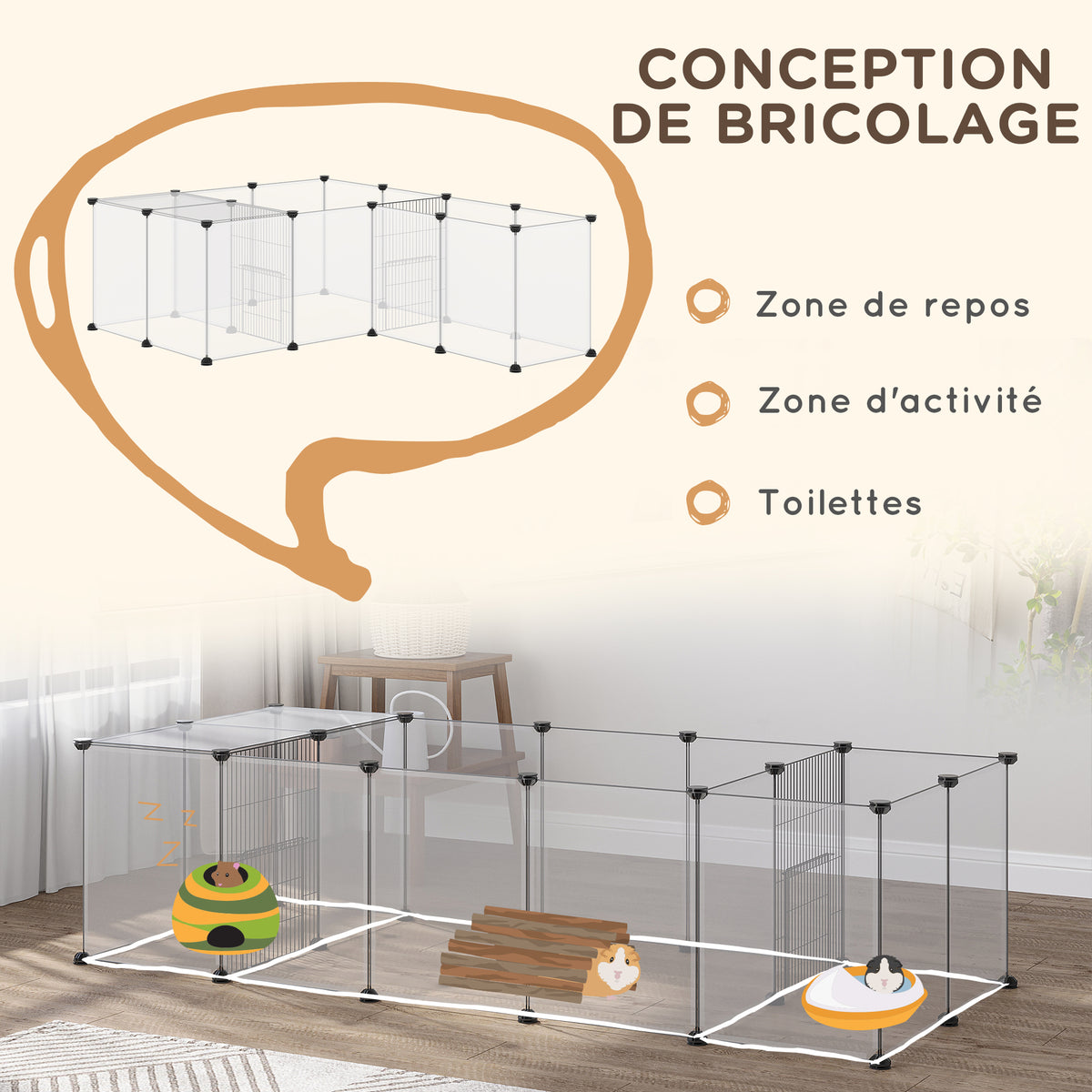 Lot de 2 enclos parc modulable pour petits animaux 40 panneaux pour lapin hamster chiot cochon 175 x 70 x 45 cm blanc-4