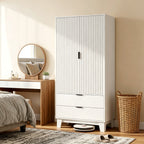 Armoire chambre penderie avec 2 portes à fermeture douce, 2 tiroirs et barre de suspension, 80x50x180cm, blanc-1