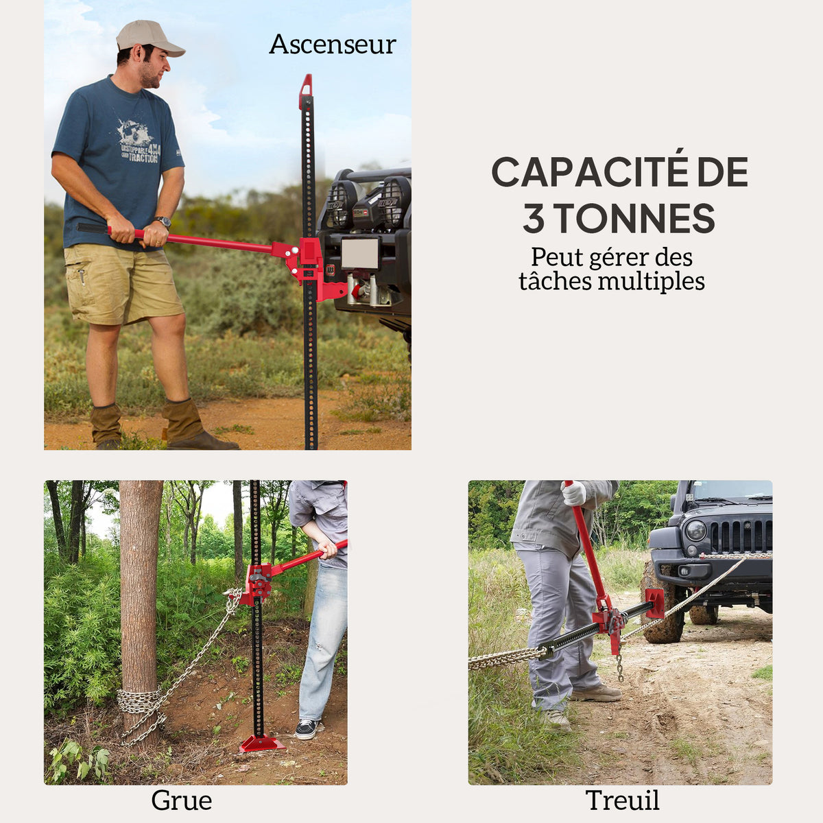 Cric farm jack tout-terrain ATV 4x4, cric pour voiture véhicule charge max. 3000 kg, hauteur de levage 11-135 cm, rouge-3