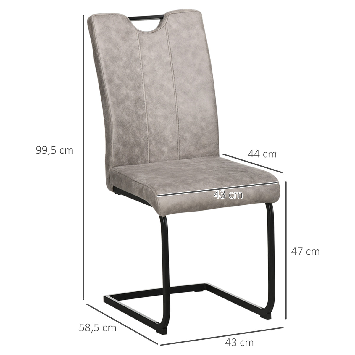 Lot de 4 chaises de salle à manger revêtement microfibre avec pieds luge en acier et poignée 43 x 58,5 x 99,5 cm marron-2