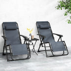 Lot de 2 chaise longue pliable et inclinable avec table d'appoint, porte-gobelets et appuie-têtes, charge 120 kg, gris-9