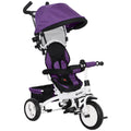Tricycle enfant évolutif pare-soleil pliable canne télescopique amovible 95 x 50 x 106 cm acier violet blanc-0