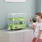 Cage pour hamster à 2 niveaux avec roue de course salle de bain en sable pour hamster nain 44,5 x 28 x 44 cm vert-1