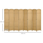 Paravent interieur en bois 8 panneaux 320 x 170 cm séparateur de pièce pliable pour salon, chambre à coucher, naturel-2