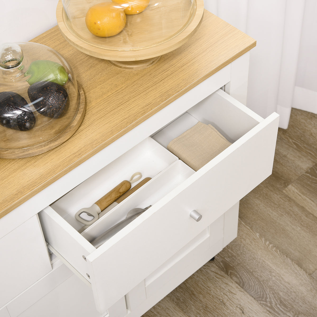 Buffet cuisine avec 2 tiroirs 3 portes et étagère réglable, pour cuisine, salle à manger, salon, 117 x 35 x 80 cm, blanc-7