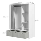 Armoire penderie armoire de rangement avec tringle rideaux 3 tiroirs en tissu amovibles 105 x 48 x 160 cm blanc-2