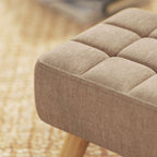 Repose pied salon ottoman siège rembourré en tissu avec pieds en bois 27 x 27 x 26 cm marron clair-8