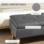 Banc coffre de rangement 2 en 1 banquette en velours avec couvercle à charnière capitonné et pieds en bois, gris foncé-5