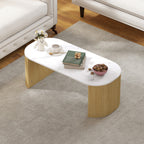Table basse ovale, table d'appoint aspect effet marbre, coins arrondis pieds épais, 110 x 50 x 40 cm, blanc-7