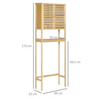 Étagère de toilettes meuble de salle de bain dessus toilette WC avec placard 2 portes et étagère ouverte 60 x 23 x 173 cm bambou-2