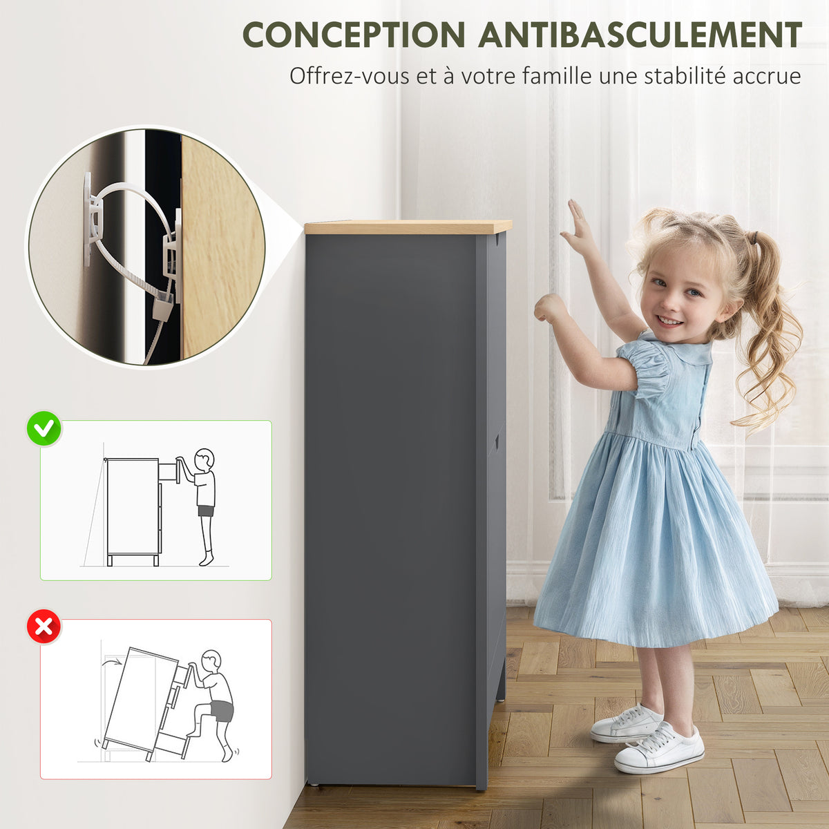Meuble à chaussures 12 paires, armoire à chaussures étroite avec 2 tiroirs rabattables et étagères réglables, gris foncé-6