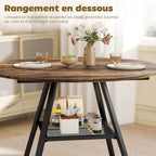 Table à manger ronde pour 4 personnes, Ø 100 x 76 cm, table de cuisine avec large plateau et étagère, brun rustique-4