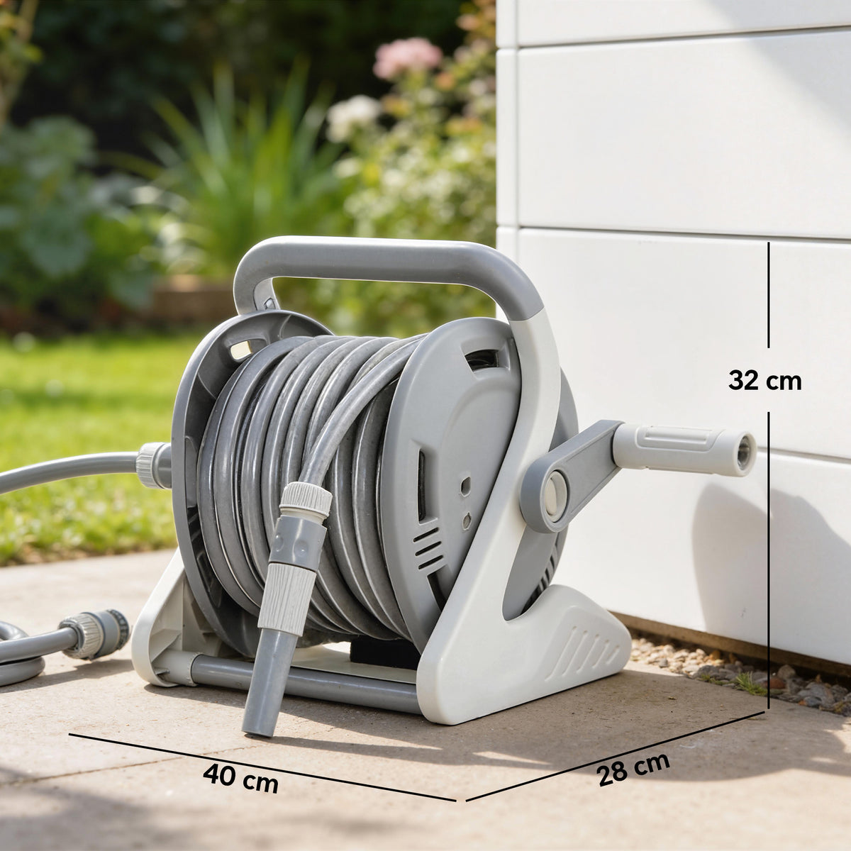 Enrouleur Tuyau Arrosage Mural 20+2 m x Ø 15 mm, Dévidoir de Tuyaux d'Eau Portable, Buse à 2 Modes, Gris-2
