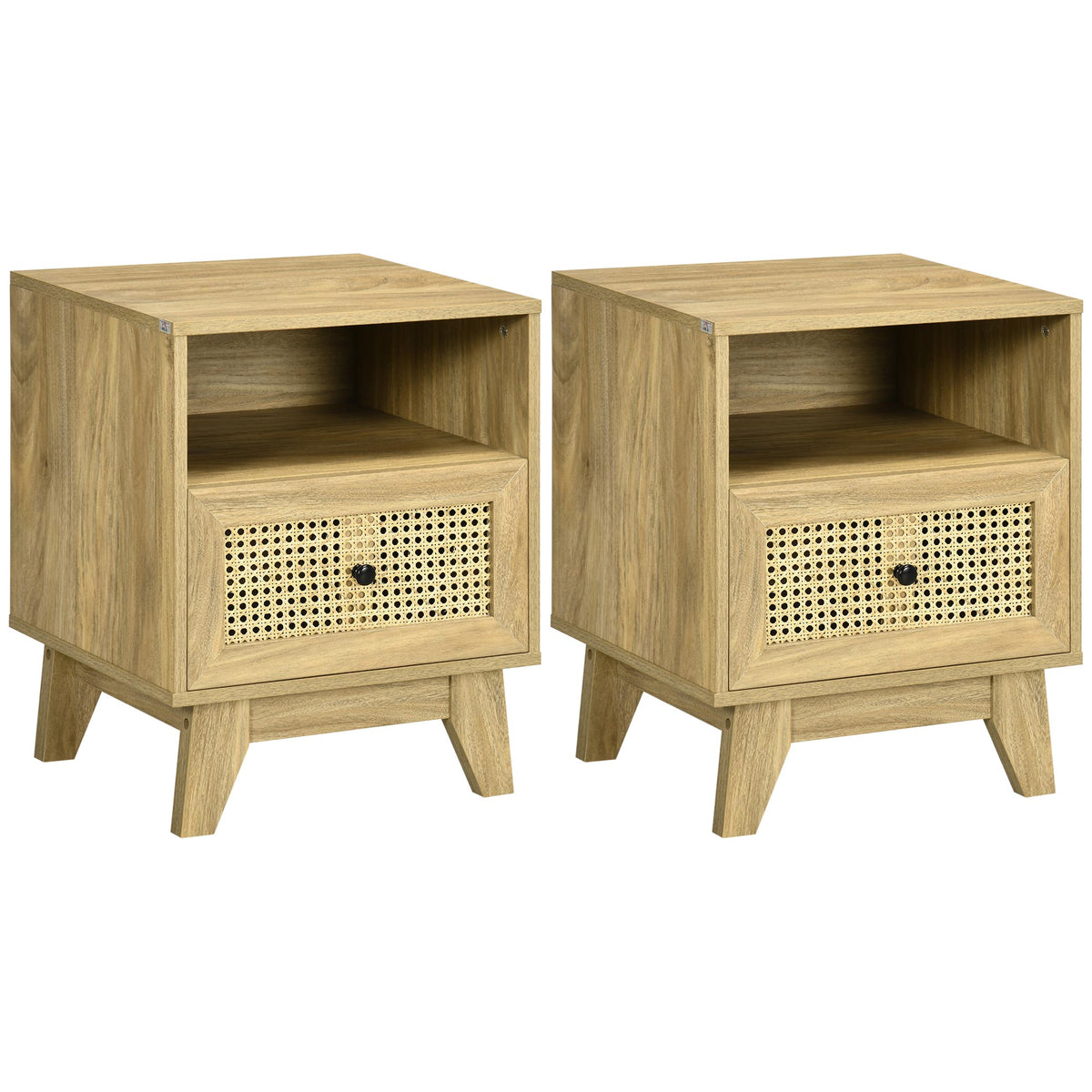 Lot de 2 tables de chevet table de nuit avec tiroir porte cannage et niche vintage 45 x 39 x 56,5 cm-0