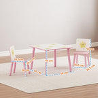 Table enfant avec chaise, ensemble table et 2 chaises enfant en bois, motifs d'étoile, 60 x 60 x 44 cm, rose-2