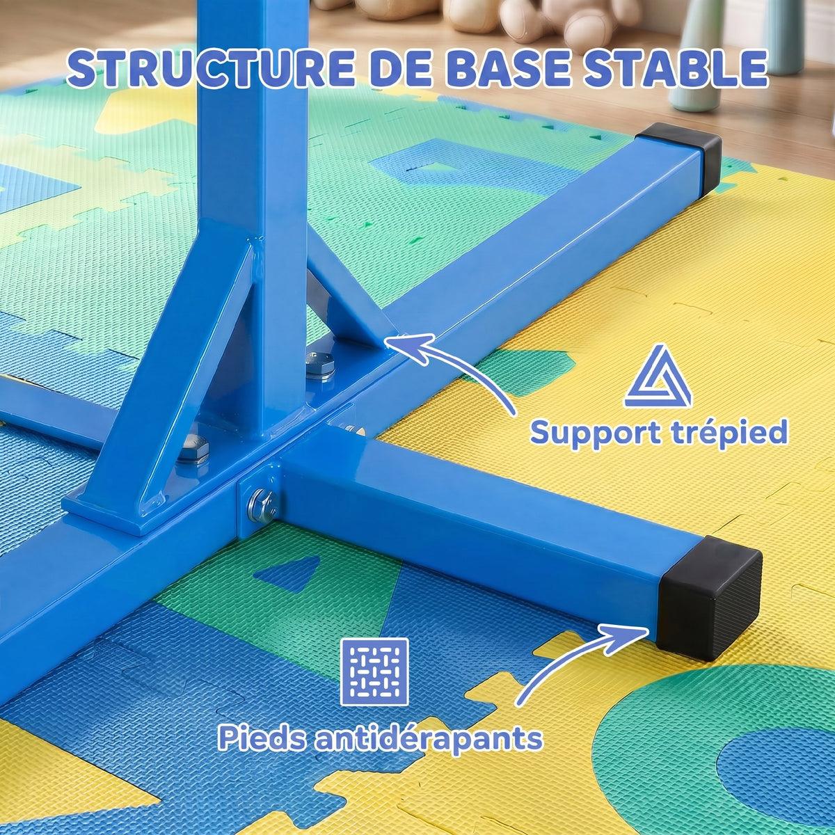Barre fixe de gymnastique enfant - barre de gymnastique hauteur réglable 13 niveaux 92 à 150 cm - acier bleu bois hêtre-4