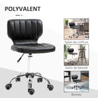 Tabouret à roulettes - tabouret de travail pivotant 360° - - tabouret ergonomique - hauteur assise réglable 47-62 cm - revêtement synthétique matelassé noir métal chromé-6