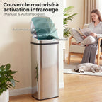 Poubelle à capteur de mouvement ouverture automatique 1 bac de 50 L en acier inoxydable-6